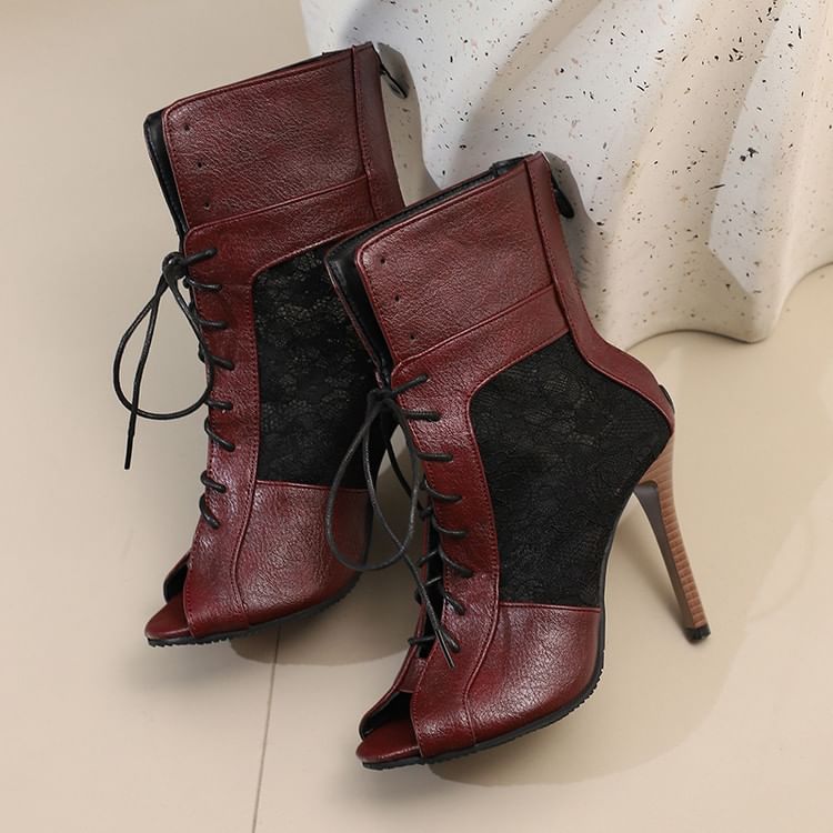 Heel Peep-Toe Sandals Lace Panel High