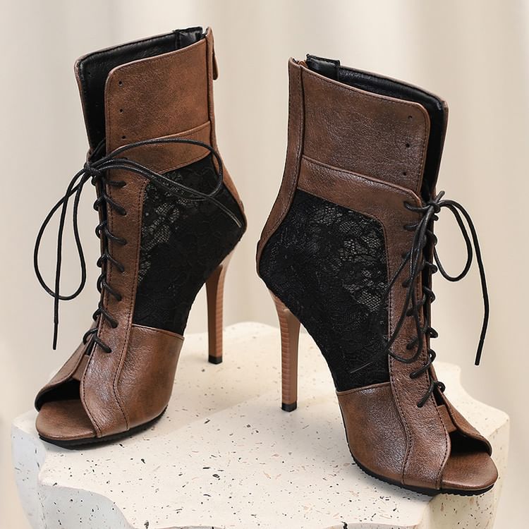 Heel Peep-Toe Sandals Lace Panel High