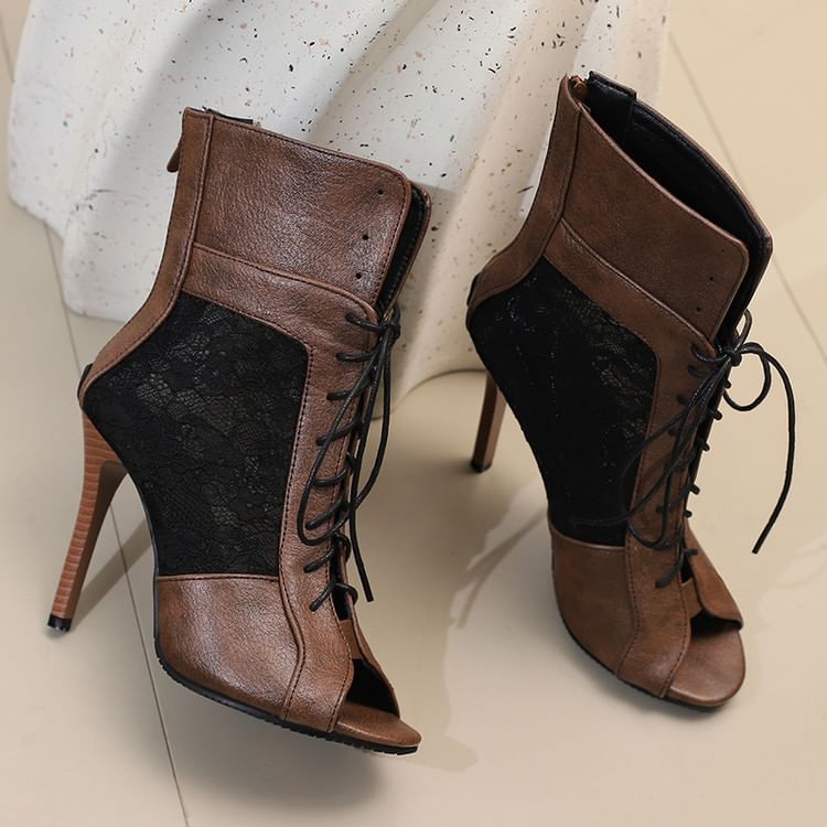 Heel Peep-Toe Sandals Lace Panel High