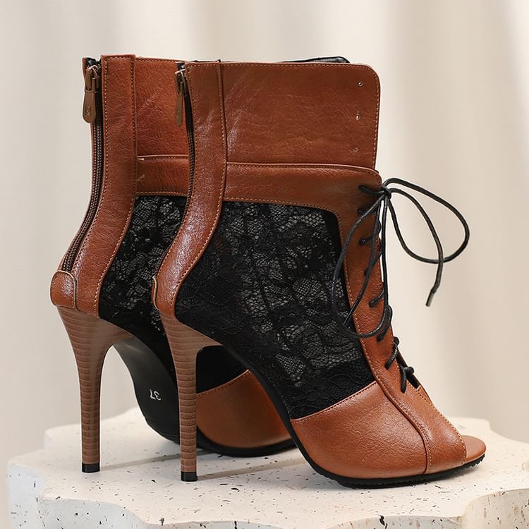 Heel Peep-Toe Sandals Lace Panel High