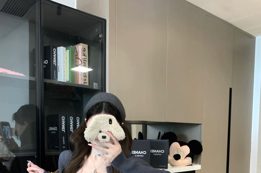 Camisole Cardigan Shorts Studded Top Waist High Ribbed Knit + Set: Crop