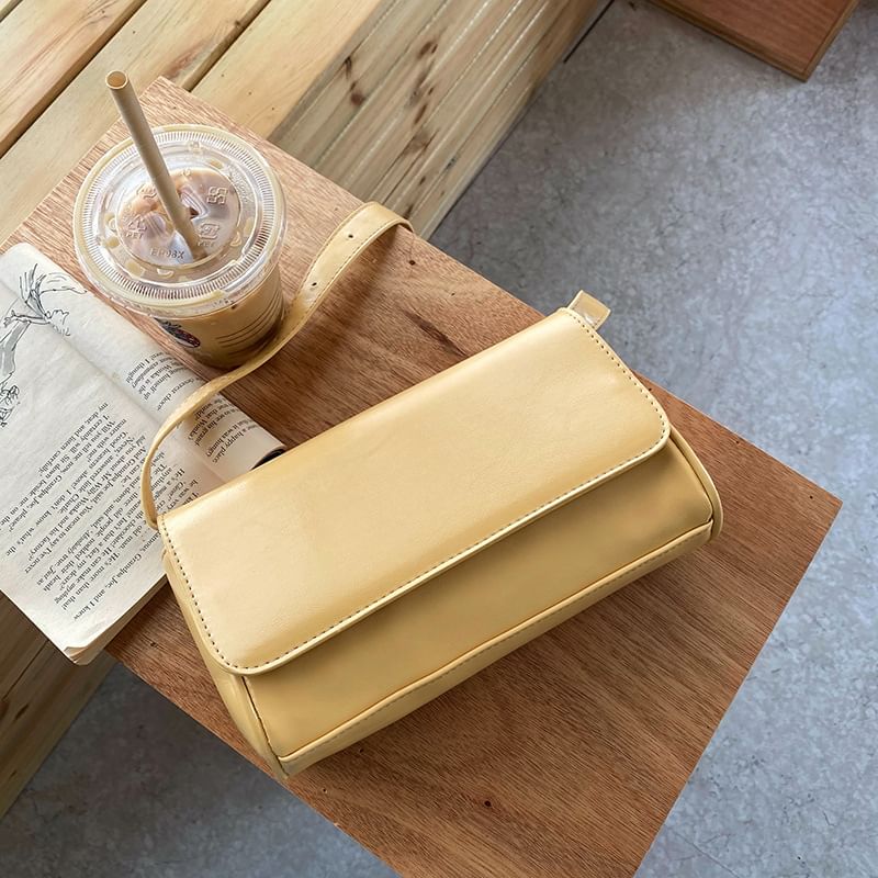 Faux Flap Leather Bag Crossbody Plain