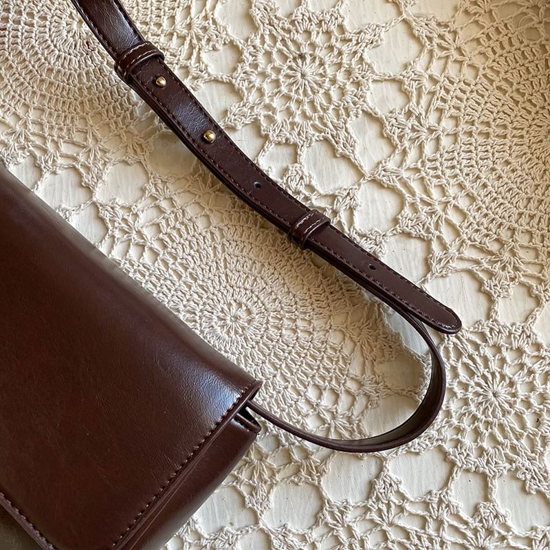 Faux Flap Leather Bag Crossbody Plain
