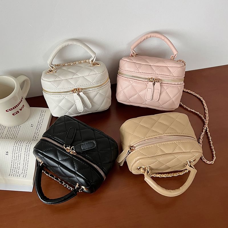 Crossbody Faux Quilted Zip Plain Leather Bag