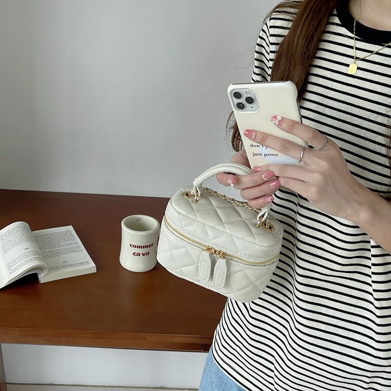 Crossbody Faux Quilted Zip Plain Leather Bag