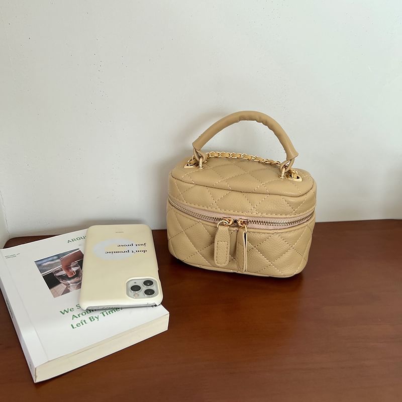 Crossbody Faux Quilted Zip Plain Leather Bag