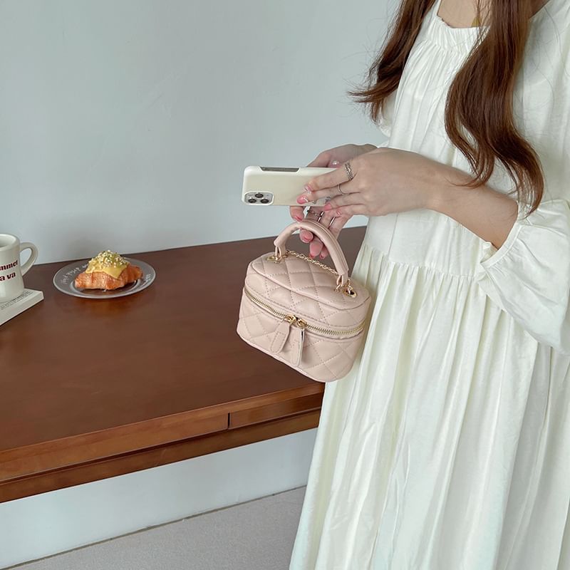 Crossbody Faux Quilted Zip Plain Leather Bag