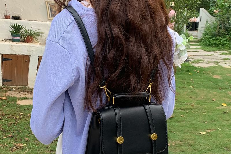 Leather Faux Backpack Plain Flap