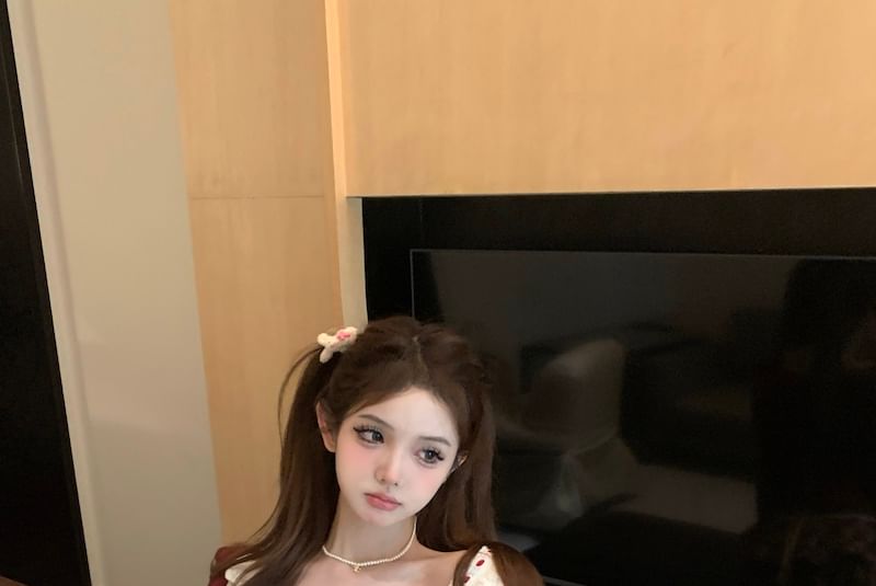 Panel Sleeveless Bow Print / Waist Plaid Ruffle Striped Mini High A-Line Cardigan Skirt Top Floral