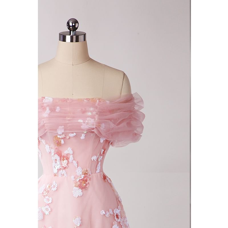 Evening Gown A-Line Sequined Off-Shoulder