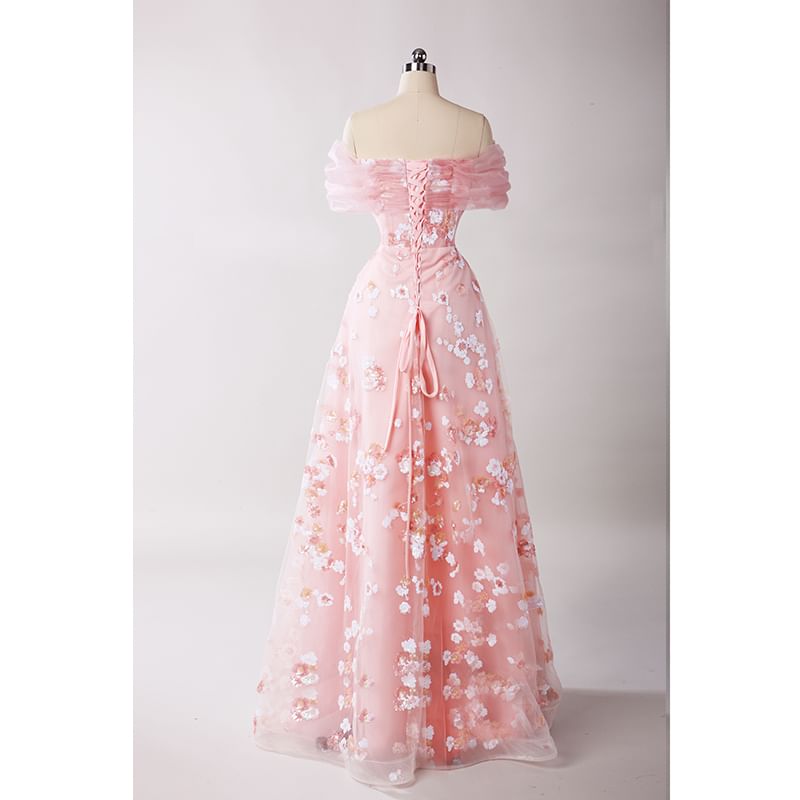 Evening Gown A-Line Sequined Off-Shoulder