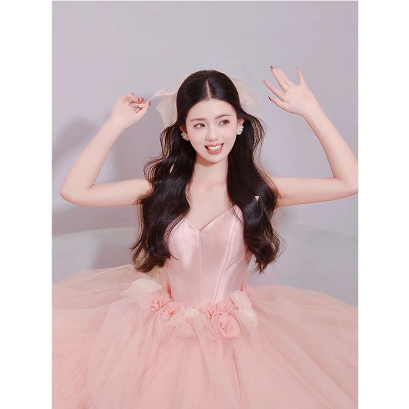 Strapless Gown Ball Mesh Floral