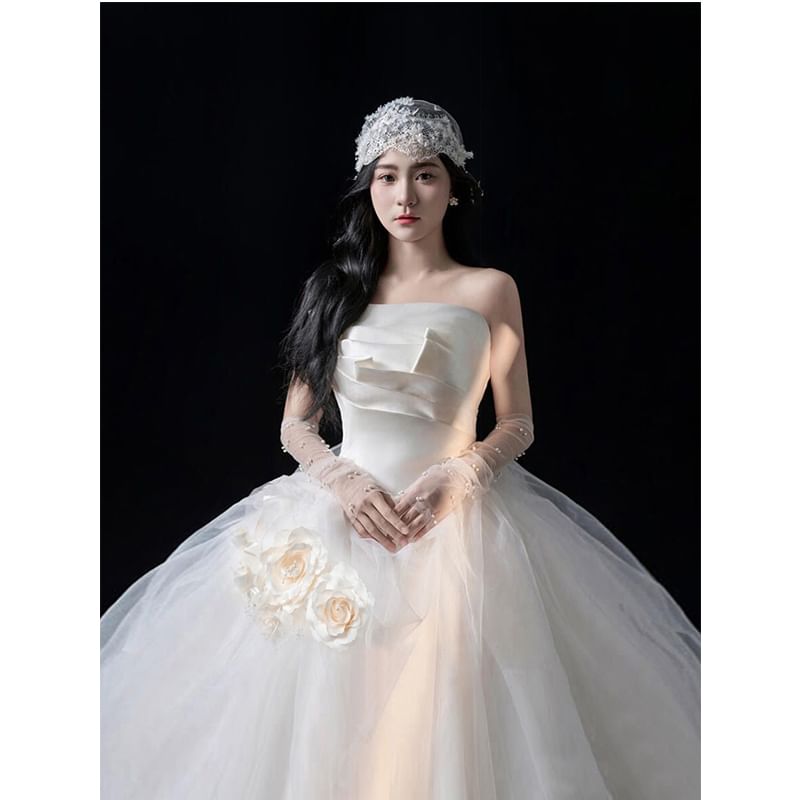 Gown Floral Wedding Ball Shirred Strapless