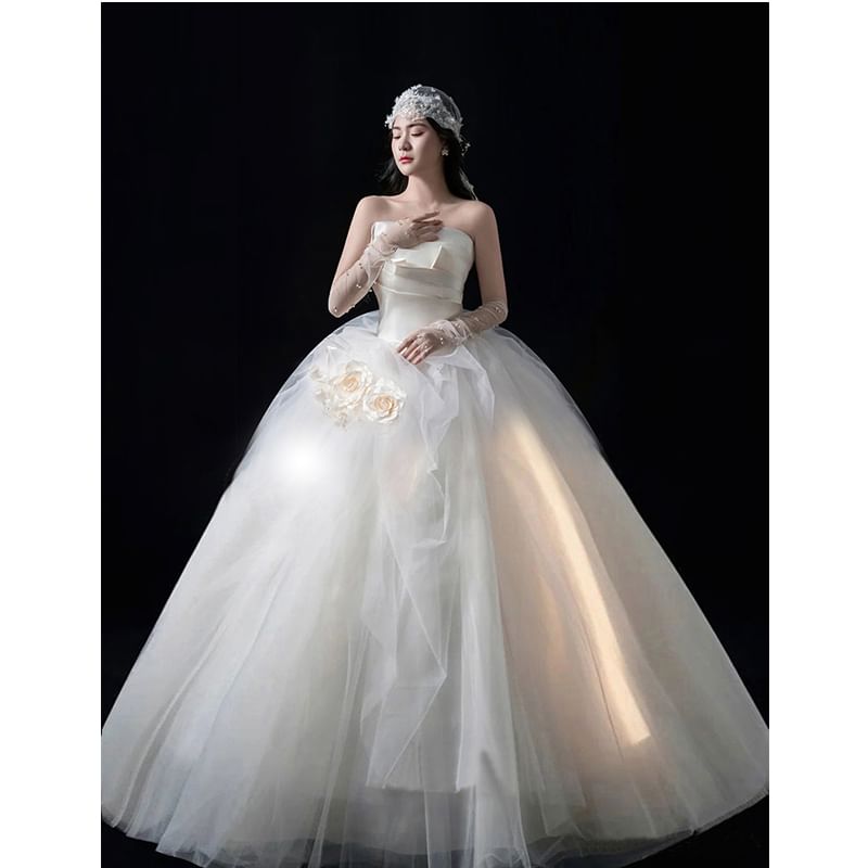Gown Floral Wedding Ball Shirred Strapless