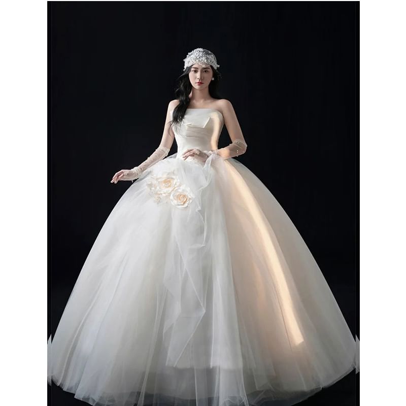 Gown Floral Wedding Ball Shirred Strapless