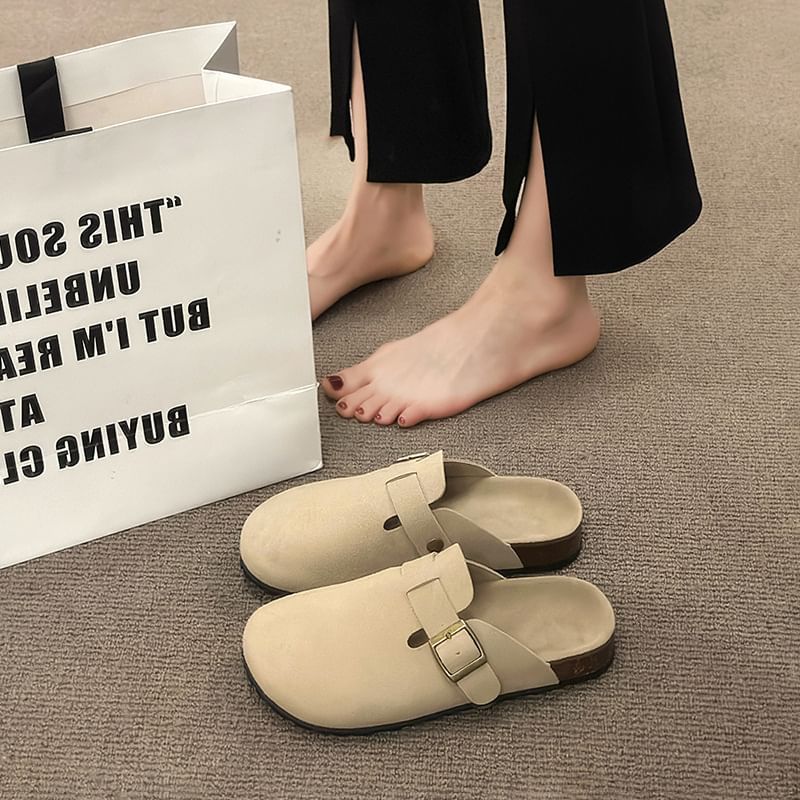 Platform Buckled Mules Plain