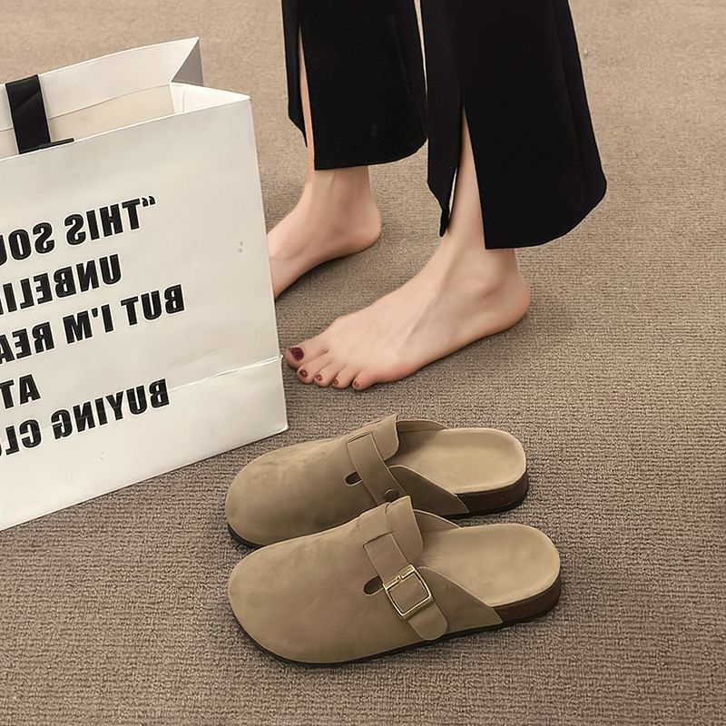 Platform Buckled Mules Plain