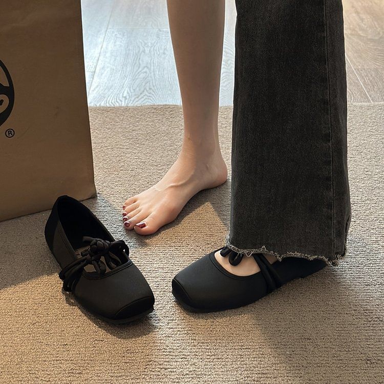 Frog Square Plain Toe Flats Buttoned Jane Mary