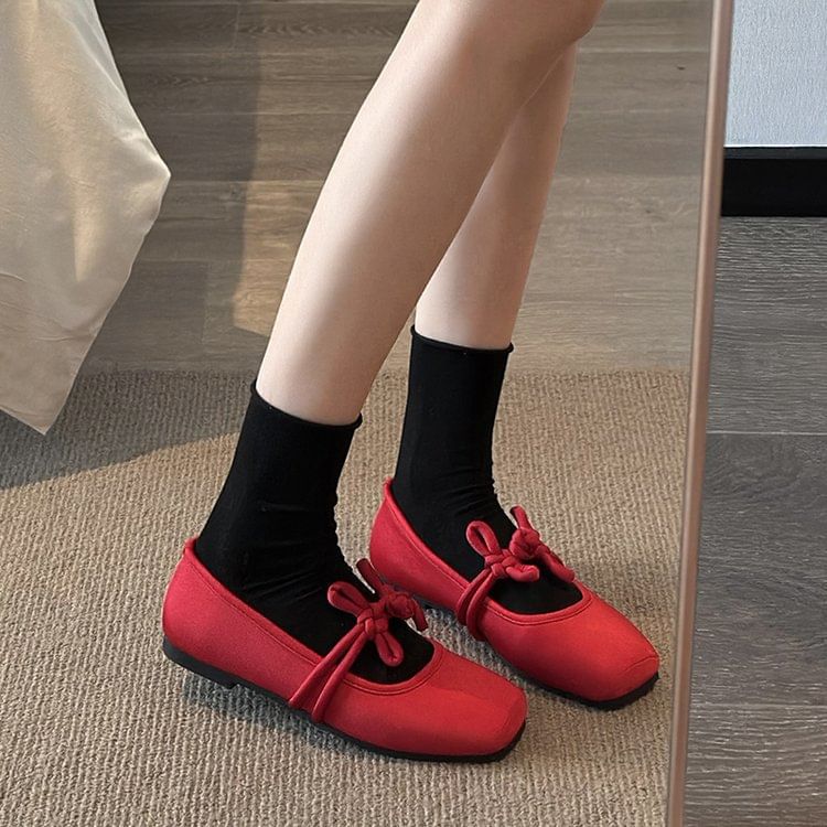 Frog Square Plain Toe Flats Buttoned Jane Mary