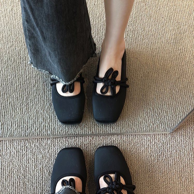 Frog Square Plain Toe Flats Buttoned Jane Mary