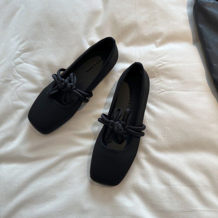 Frog Square Plain Toe Flats Buttoned Jane Mary