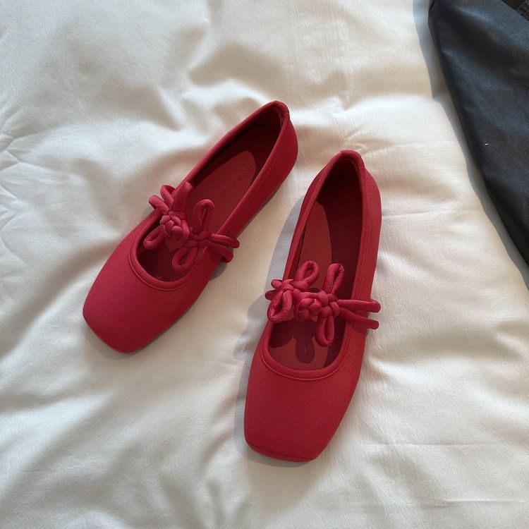 Frog Square Plain Toe Flats Buttoned Jane Mary