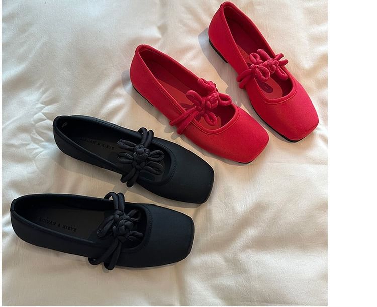 Frog Square Plain Toe Flats Buttoned Jane Mary