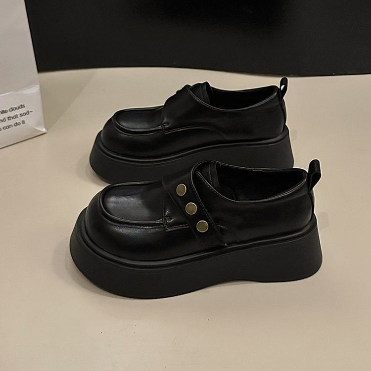 Plain Faux Strap Leather Shoes Platform Adhesive