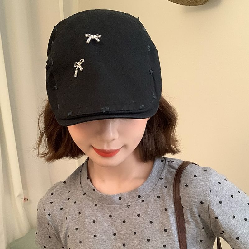 Cap Flat Distressed Bow Plain