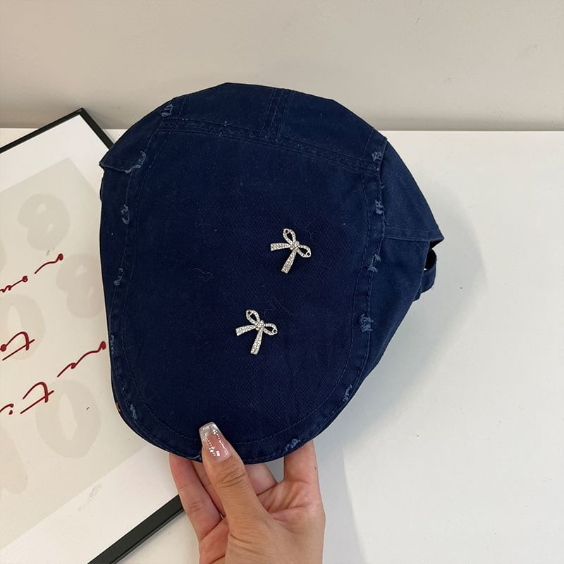 Cap Flat Distressed Bow Plain