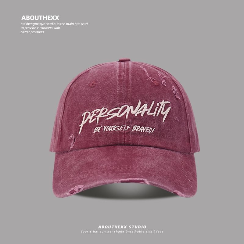 Washed Cap Embroidered Distressed Lettering Baseball