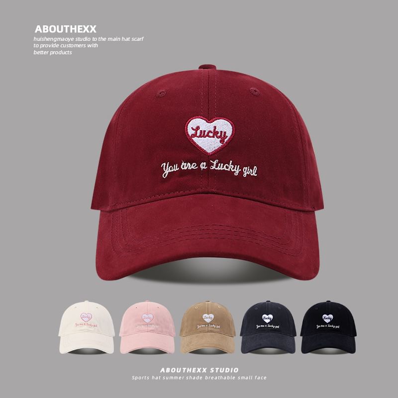 Lettering Cap Embroidered Heart Baseball