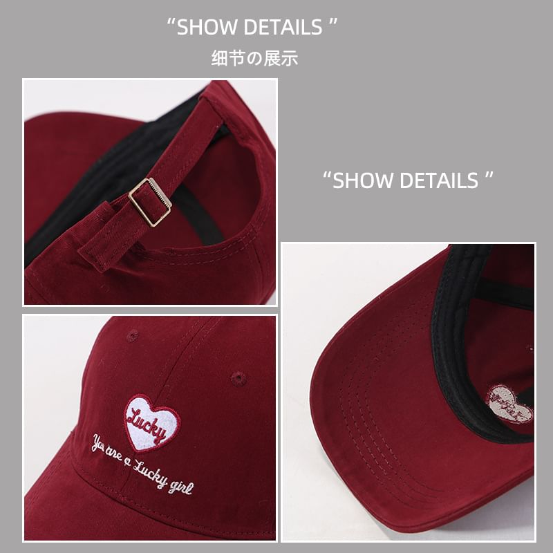 Lettering Cap Embroidered Heart Baseball