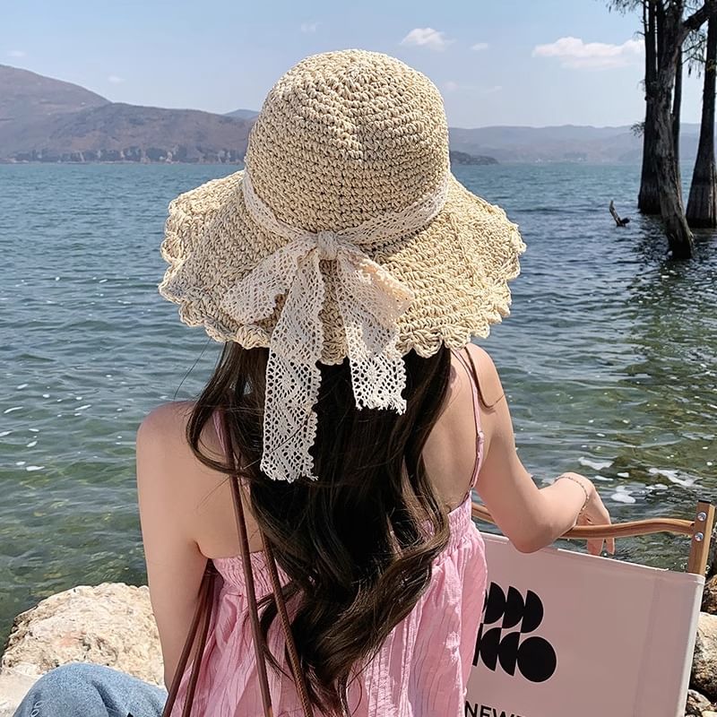 Bow Hat Straw Sun