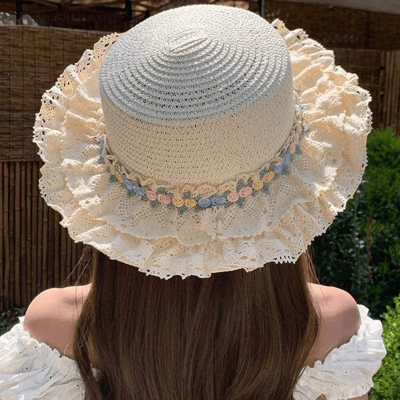 Hat Floral Ruffle Applique