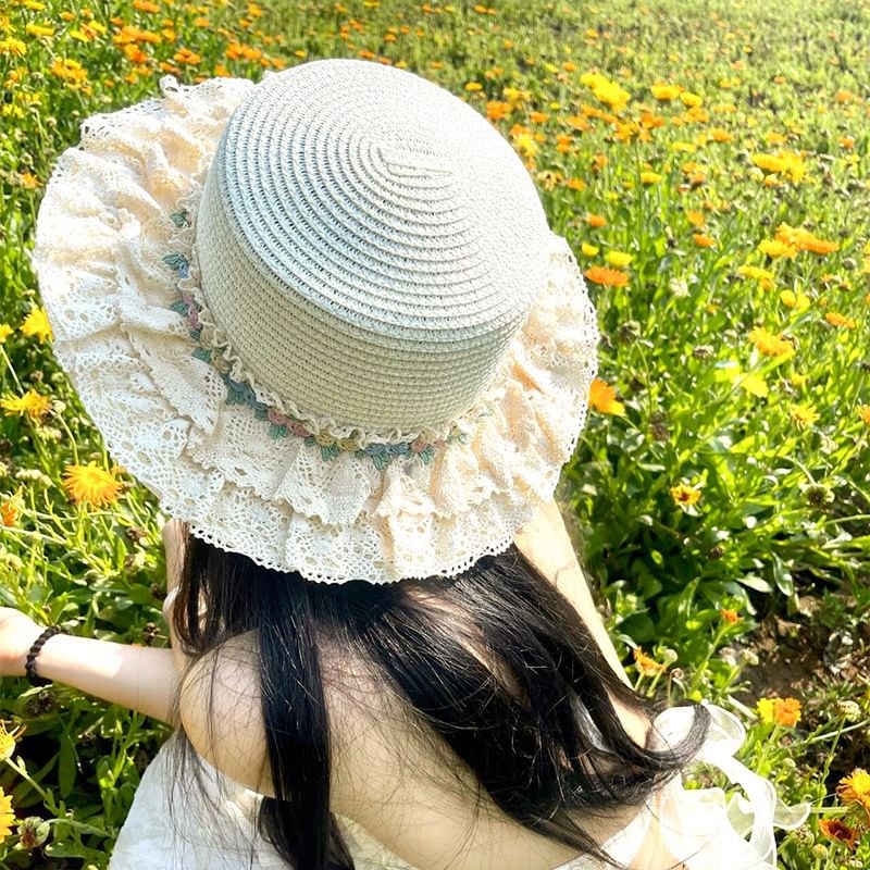 Hat Floral Ruffle Applique
