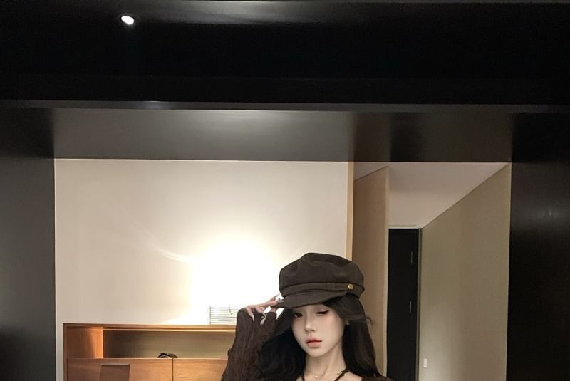 Ruffle Sleeve Trim Dress Butterfly V-Neck / Strapless Print Tie Long Front Top Bodycon Midi Plain