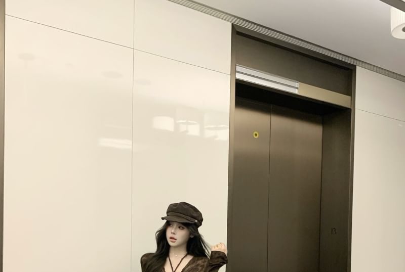 Ruffle Sleeve Trim Dress Butterfly V-Neck / Strapless Print Tie Long Front Top Bodycon Midi Plain