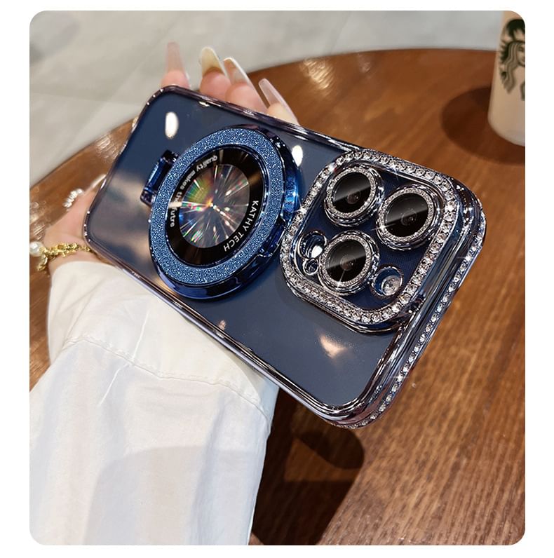 MagSafe) (Compatible Magnetic Phone Transparent Case Stand with Rhinestone