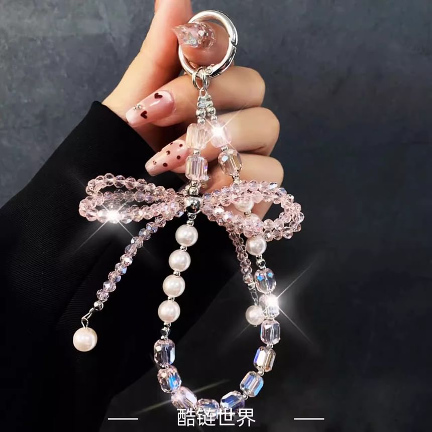 Strap Phone Faux with Lanyard Pad Pearl Bow Crystal