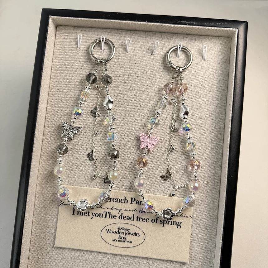 Phone Faux Strap Crystal Butterfly Pearl