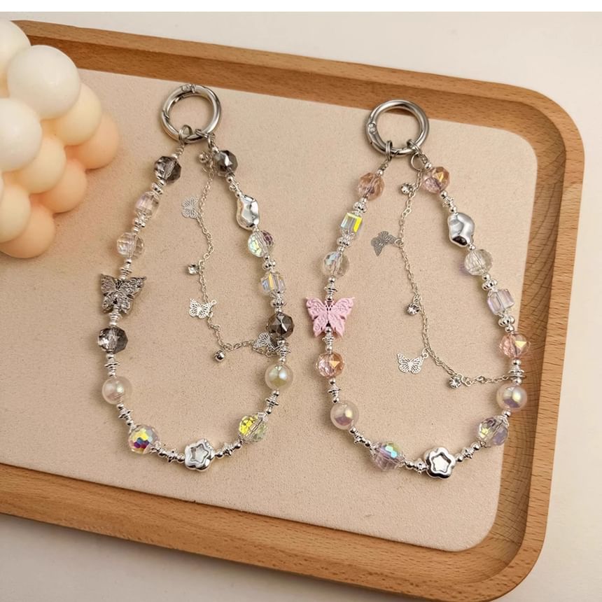 Phone Strap Butterfly Pearl Crystal Faux