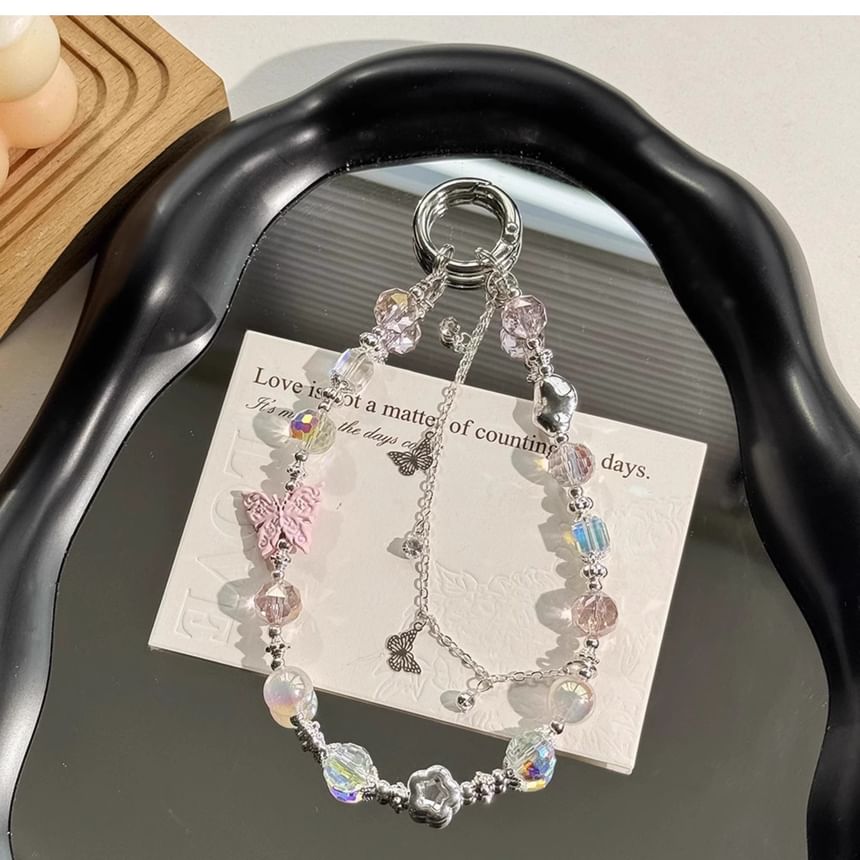 Phone Faux Strap Crystal Butterfly Pearl
