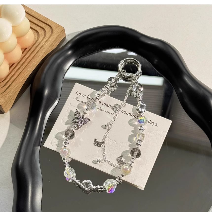 Phone Faux Strap Crystal Butterfly Pearl