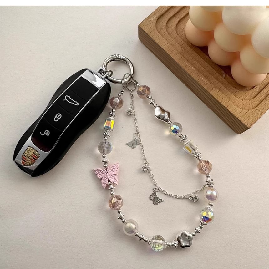 Phone Strap Butterfly Pearl Crystal Faux