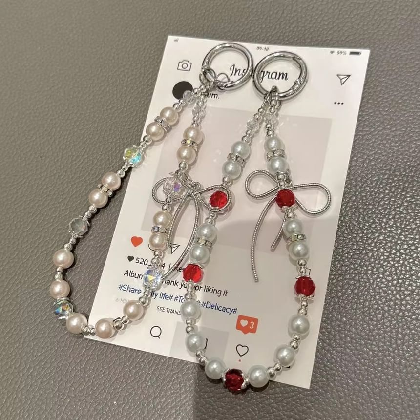 Pearl Strap Phone Faux Lanyard with Bow Pad
