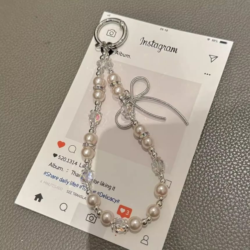 Pearl Strap Phone Faux Lanyard with Bow Pad