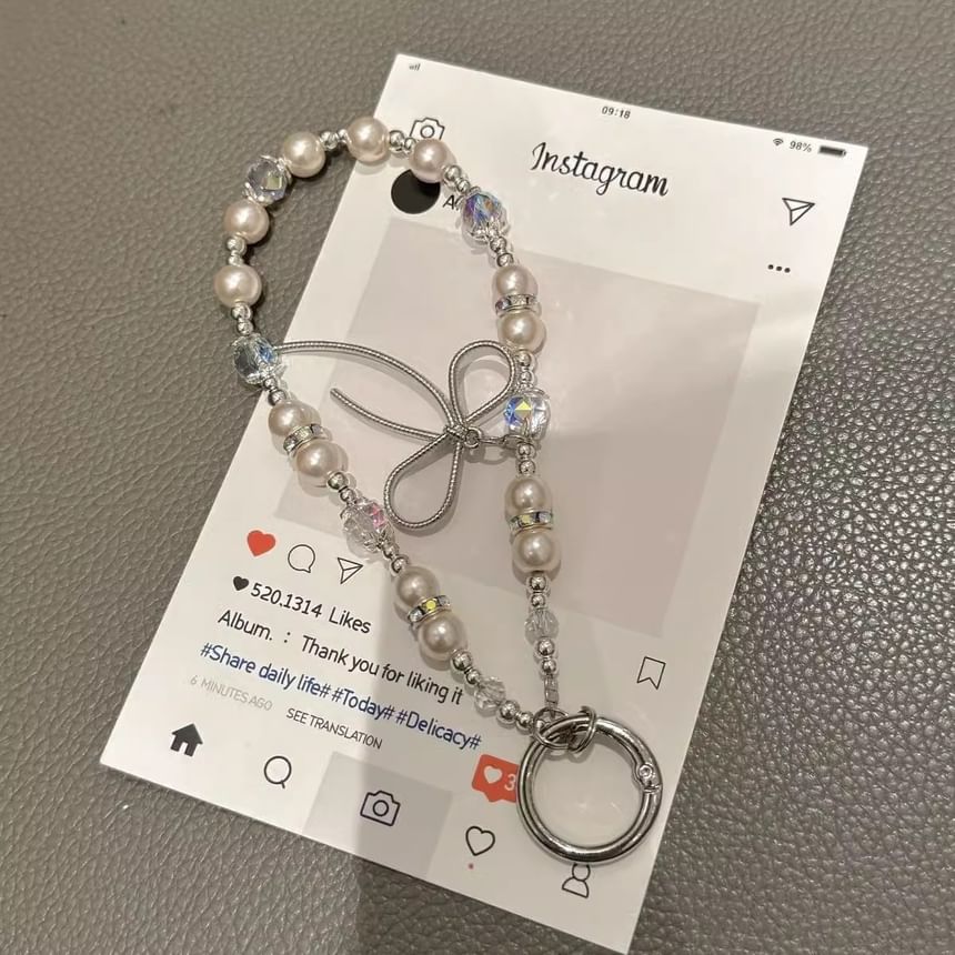 Pearl Strap Phone Faux Lanyard with Bow Pad