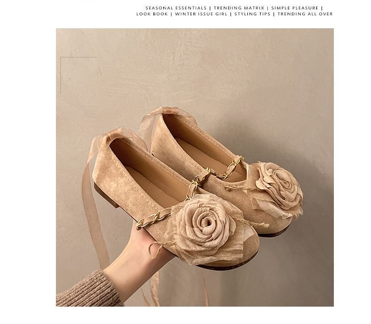 Ankle Strap Flats Flower Accent Mary Jane