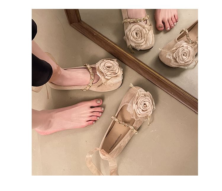 Ankle Strap Flats Flower Accent Mary Jane